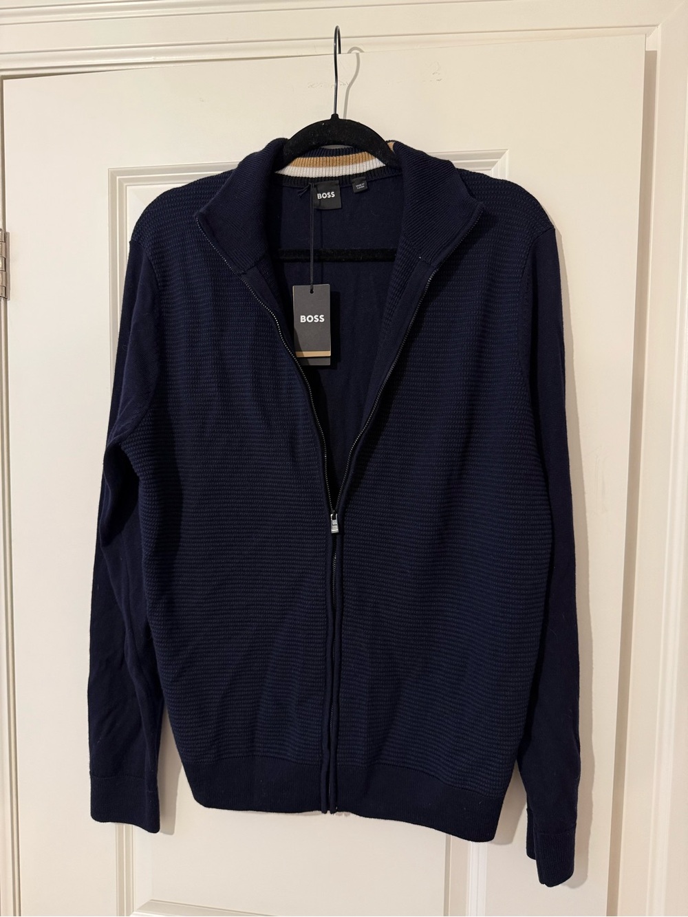 BOSS Zip-Up Sweater in Blue Size Large NWT